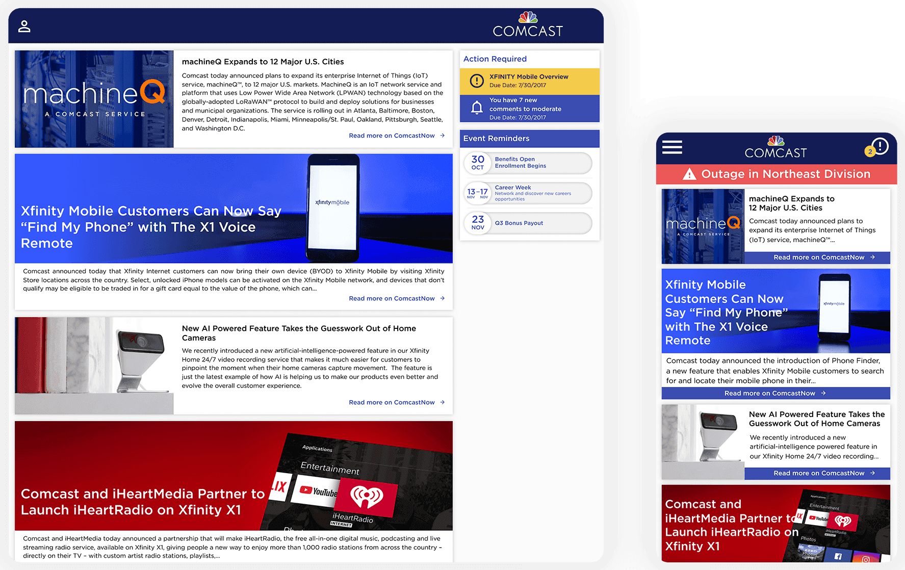 Overview of the fragmented Comcast internal communication landscape showing multiple disconnected platforms